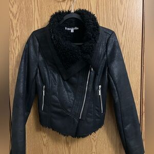 Jennifer Lopez Short Black Fleece Lined Moto Style Women's‎ Jacket Size 2